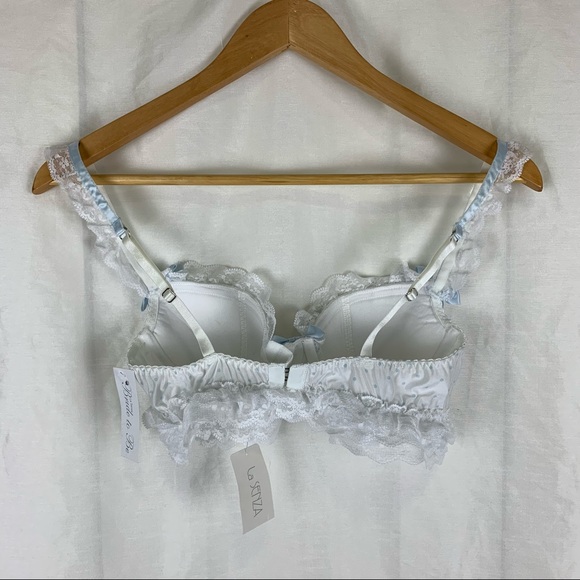 La Senza Bride to Be Lace & Polka Dot Bra in White & Blue, Size: 34B - Picture 6 of 9